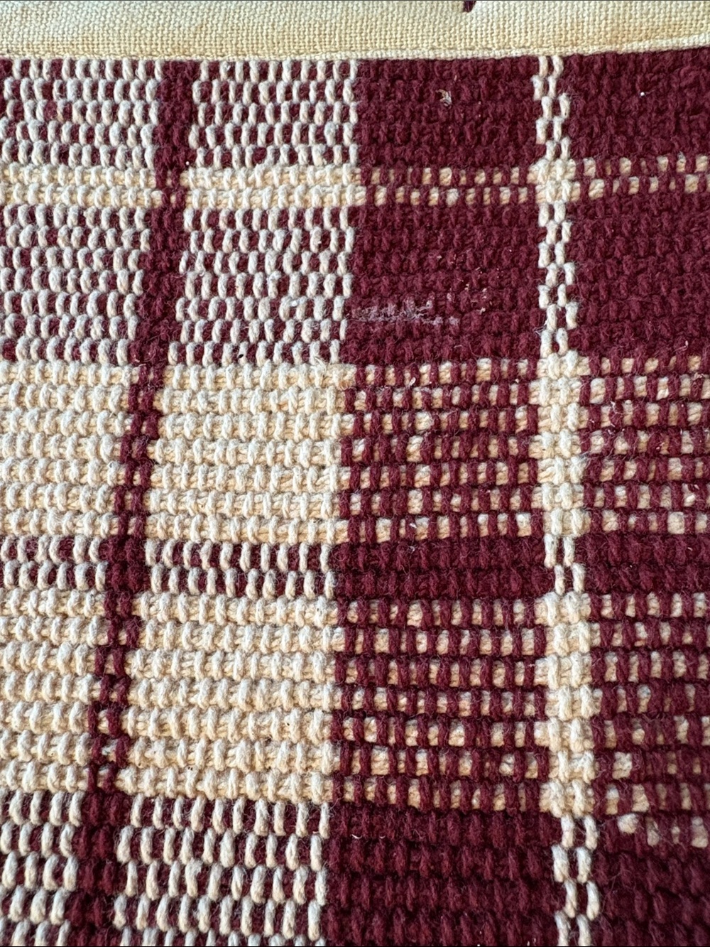 Table Runner- Burgundy and Cream Woven Plaid Runner with Star Applique - Picture 8 of 8